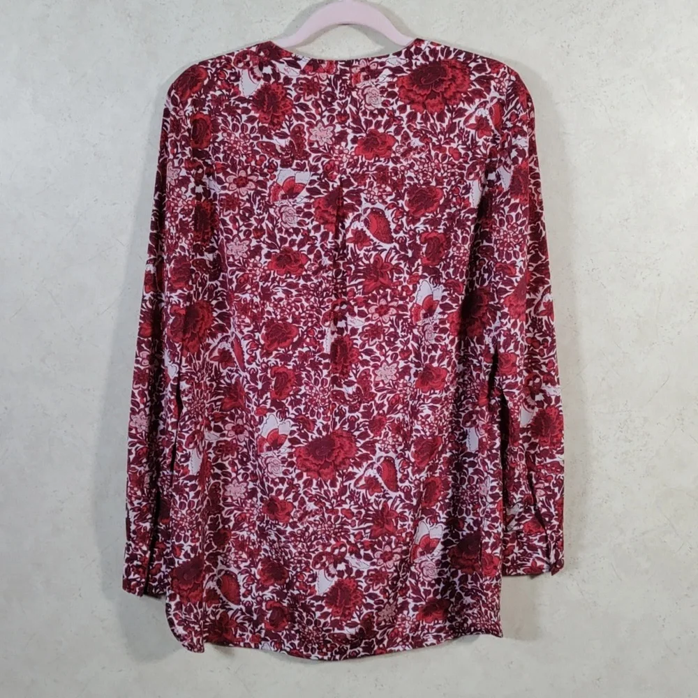 7131 Tory Burch red and burgundy floral L/S silk blouse 8